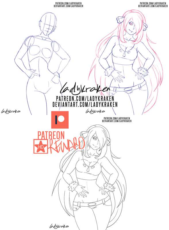 Steps Cynthia Pokemon Navel Commission Sketch Lines Flats By